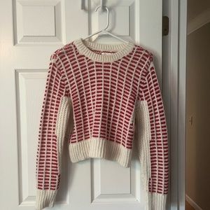 Unique Red & white cropped sweater. Medium.